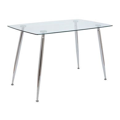 Table Italy - Clear glass / Chrome - 120x70x75H, Glass, Metallic (chrome)