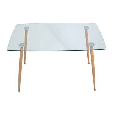 Table Italy - Clear glass / Wood effect - 120x70x75H, Glass, Metal (wood grain)