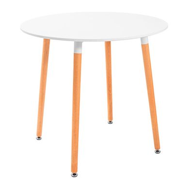 Table Xavier - White / Wood - Ø80x73H, MDF, Wooden