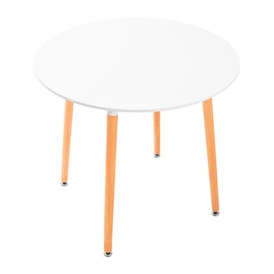 Table Xavier - White / Wood - Ø80x73H, MDF, Wooden